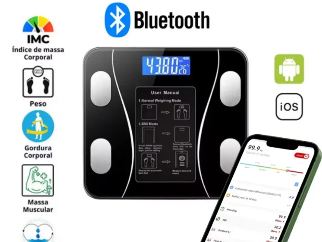 Pesa Corporal Balanza con Bluetooth hasta 180 Kg